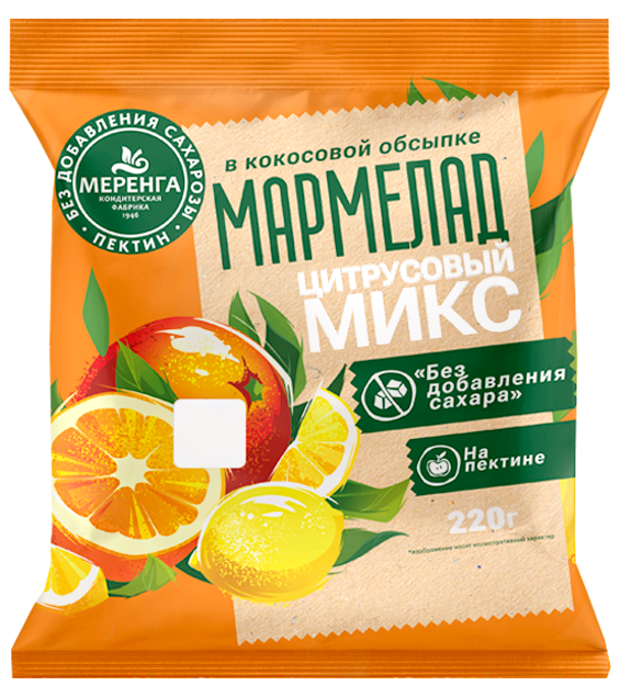№1 Меренга Мармелад без сахара в кокосовой обсыпке Цитрусовый микс, 220г    в Кунгуре